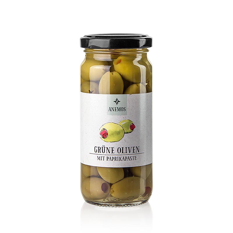 Grüne Oliven, ohne Kerne, mit Paprikapaste, ANEMOS, 227 g | BOS FOOD ...